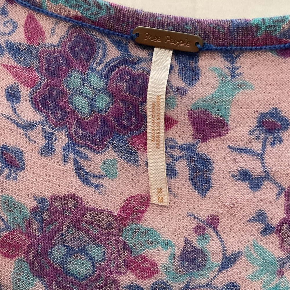Free People Purple Floral Blouse‎ with Orange Accents - Picture 8 of 11